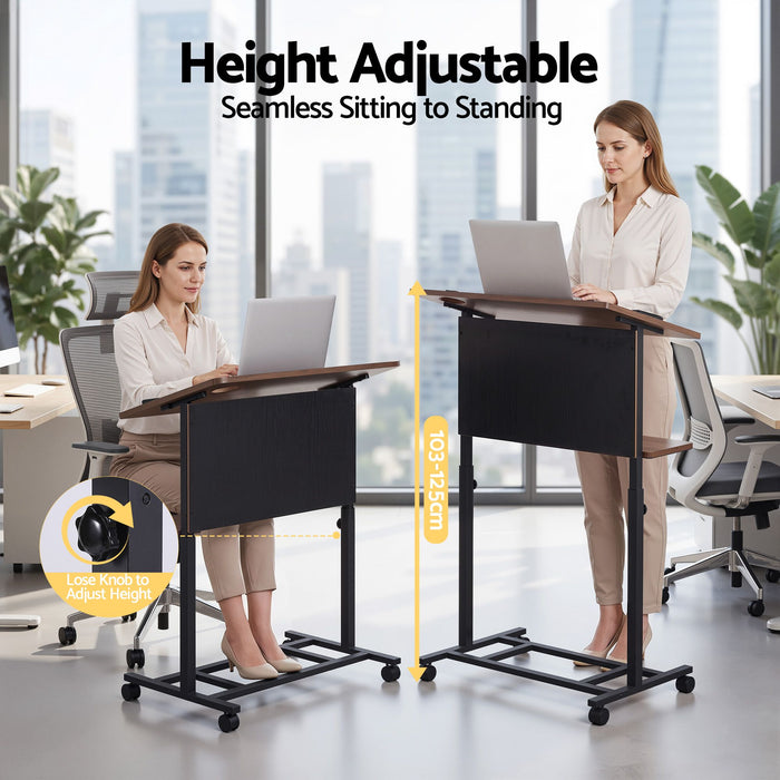 Artiss Mobile Lectern Podium Stand with Storage Shelf Height Adjustable Laptop Desk Black & Walnut
