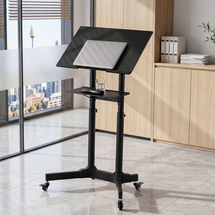 Artiss Mobile Lectern Stand, Adjustable Sit-to-Stand Presentation Podium w/ Wheels Black