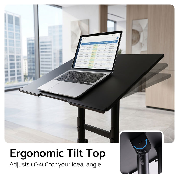 Artiss Mobile Lectern Stand, Adjustable Sit-to-Stand Presentation Podium w/ Wheels Black