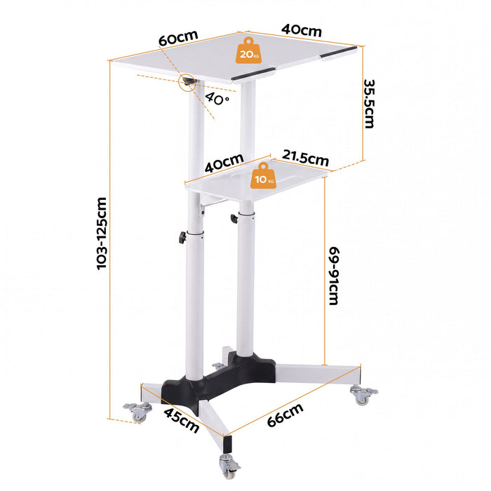 Artiss Mobile Lectern Stand, Adjustable Sit-to-Stand Presentation Podium w/ Wheels White