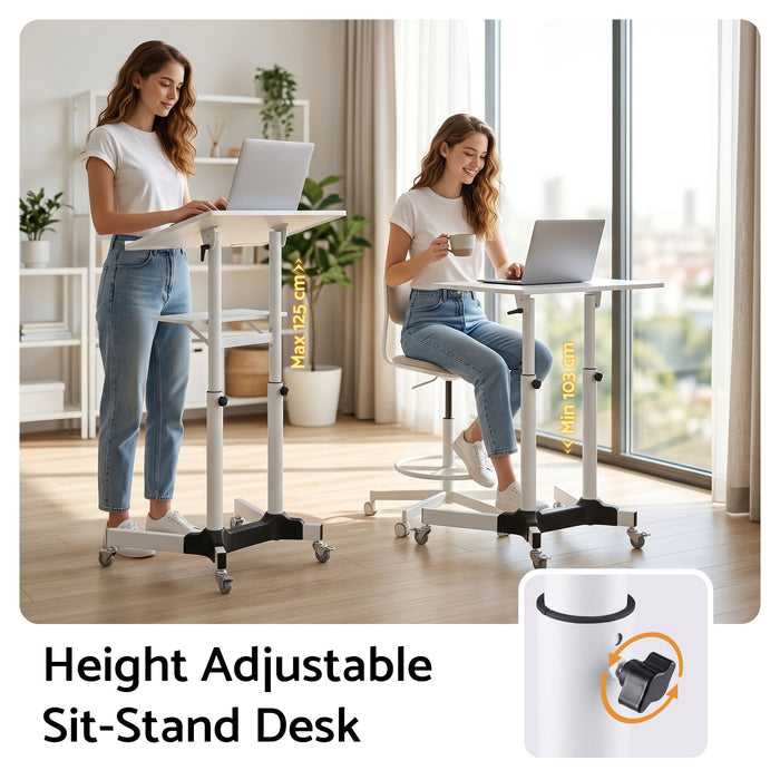 Artiss Mobile Lectern Stand, Adjustable Sit-to-Stand Presentation Podium w/ Wheels White
