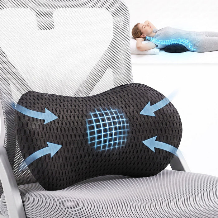 Artiss Lumbar Support Pillow for Office Chair and Car Ergonomic Memory Foam Lumbar Pillow for Lower Back, Breathable Back Support Pillow for Car Seat, Bed and Recliner