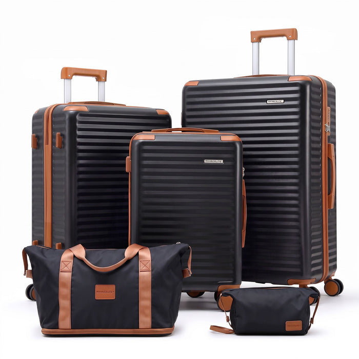 Wanderlite 5pcs Luggage Suitcase Set Trolley Travel TSA Lightweight Hard Case Black Brown