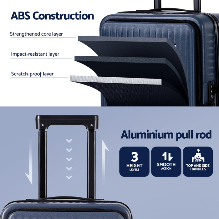 Wanderlite 20" Luggage Suitcase Front Pocket Travel Carry On Dual TSA Navy