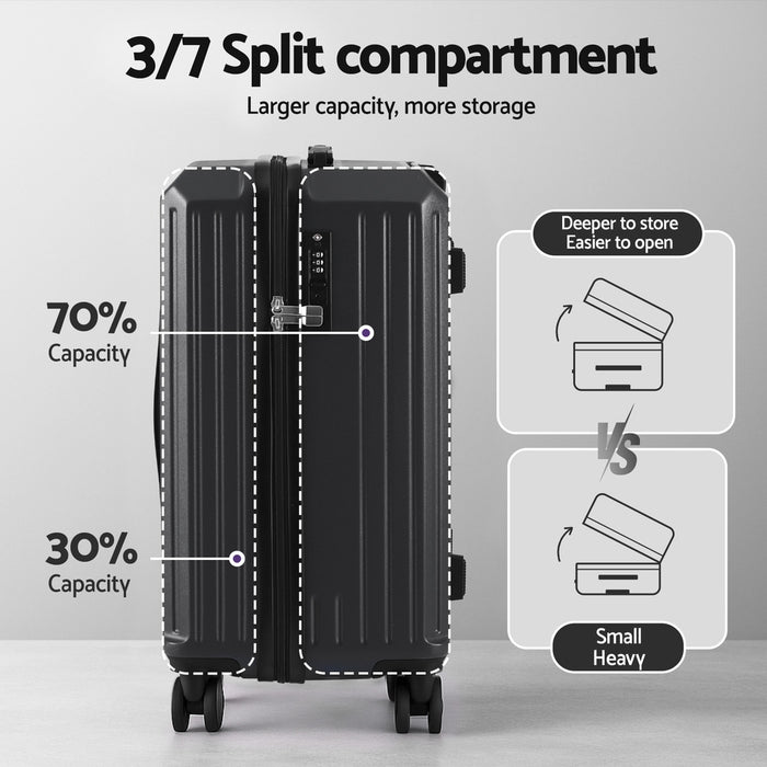 Wanderlite 2pcs Trunk Luggage Suitcase Travel Carry On TSA Lock 12" 20" Black