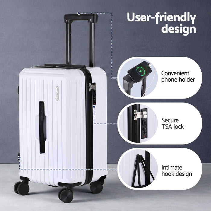 Wanderlite 2pcs Trunk Luggage Suitcase Travel Carry On TSA Lock 12" 20" White