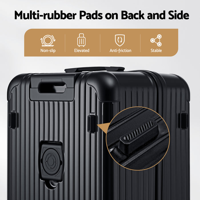 Wanderlite 28" Trunk Luggage Suitcase Travel 5 Wheels Type-C Port TSA Black