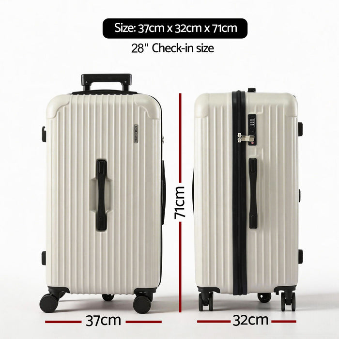 Wanderlite 28" Trunk Luggage Suitcase Travel 5 Wheels Type-C Port TSA Smoky White