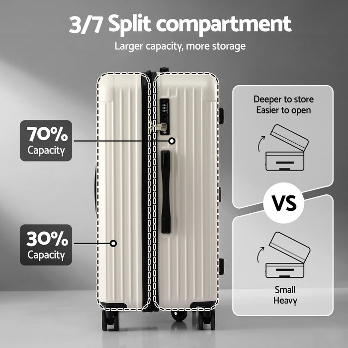 Wanderlite 28" Trunk Luggage Suitcase Travel 5 Wheels Type-C Port TSA Smoky White
