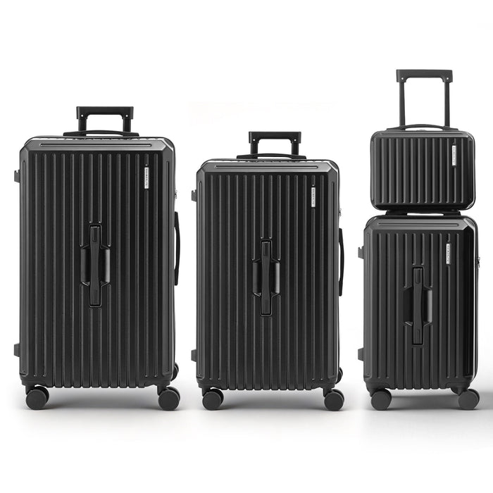 Wanderlite 4pcs Trunk Luggage Suitcase Set Travel Carry On TSA Lock Black
