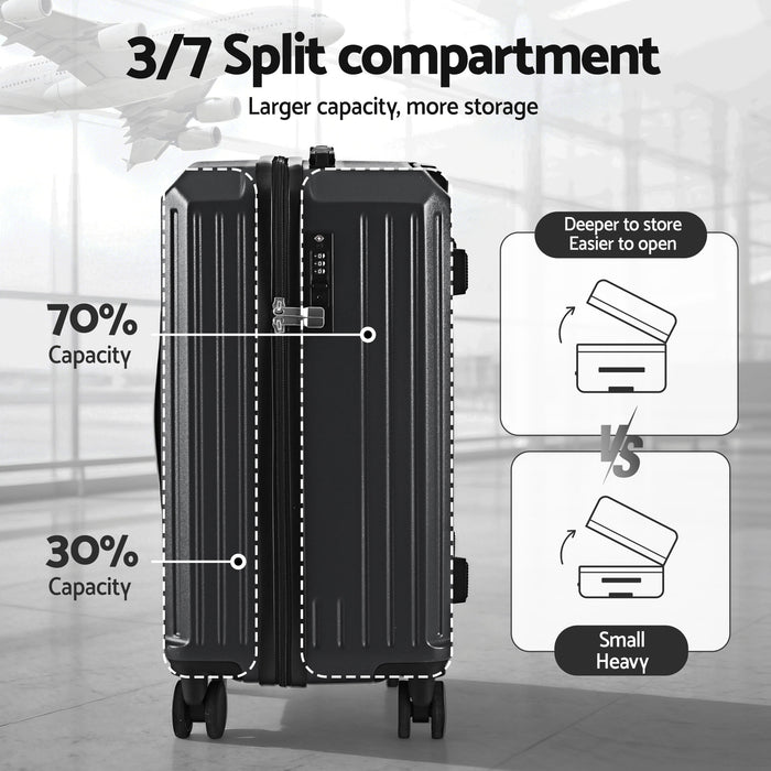 Wanderlite 4pcs Trunk Luggage Suitcase Set Travel Carry On TSA Lock Black