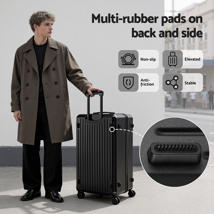 Wanderlite 4pcs Trunk Luggage Suitcase Set Travel Carry On TSA Lock Black