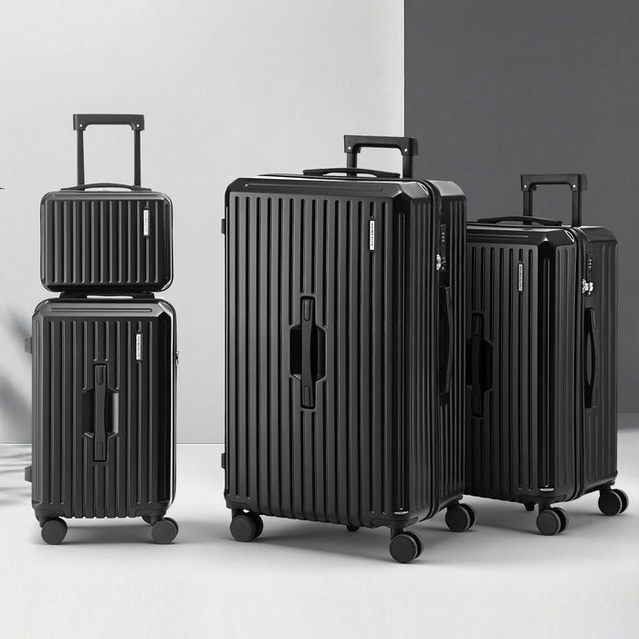 Wanderlite 4pcs Trunk Luggage Suitcase Set Travel Carry On TSA Lock Black