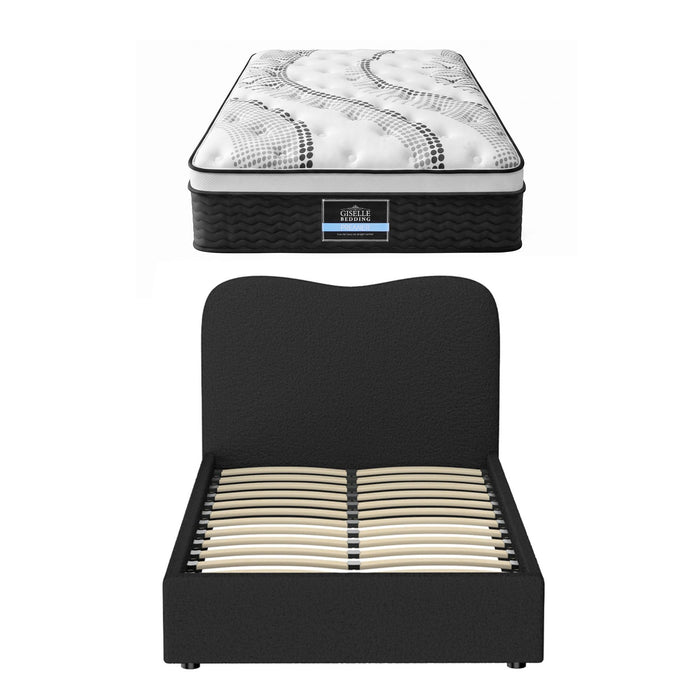 Giselle 32cm Euro Top King Single Mattress 5-Zone and Artiss Boucle Bed Frame Set