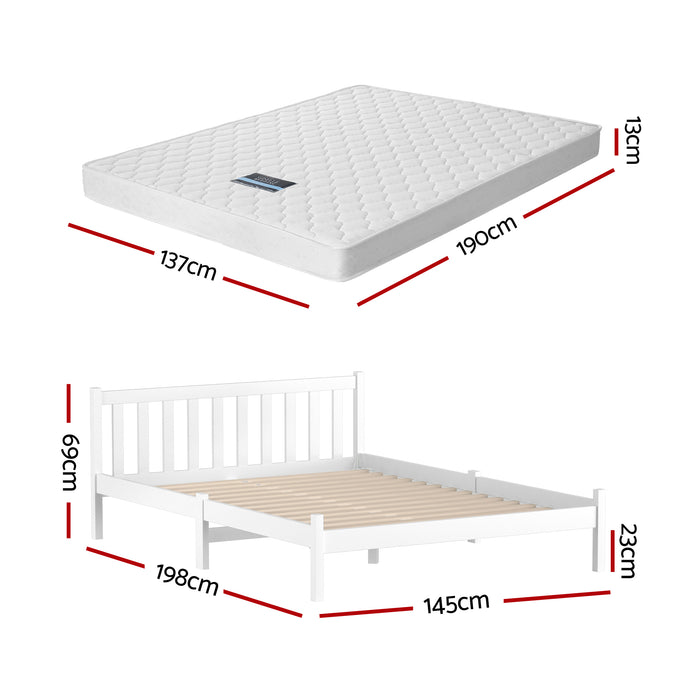 Giselle Double Mattress with Artiss Wooden Bed Frame Natural Pine Timber Base
