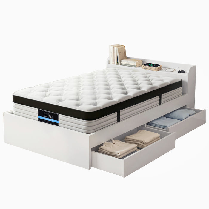 Giselle Single Mattress 5-zone Pocket Spring Mattresses with Artiss Wooden Storage Bed Frame Set