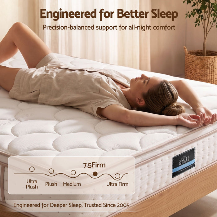 Giselle 30cm Double Spring Mattress Tencel Cover 5-Zone Firm Back Support