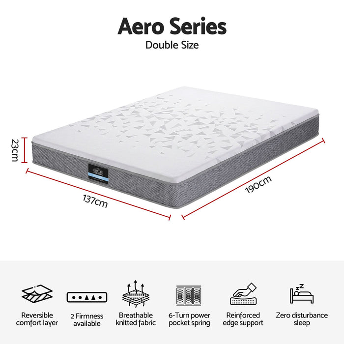 Giselle Bedding Double Mattress 23cm Pocket Spring Mattress with Adjustable Firmness Reversible Foam Layer for Medium Firm & Firm Support Motion Isolation Bedroom Bed