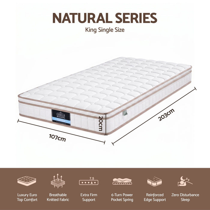 Giselle 20cm Firm King Single Mattress Pocket Spring for Bedroom or Guest Room