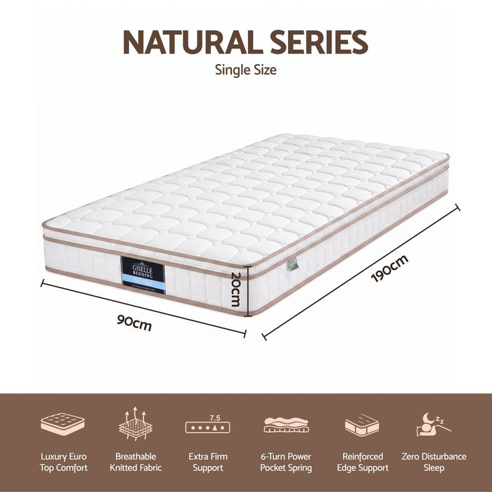 Giselle 20cm Firm Single Mattress Pocket Spring for Bedroom or Guest Room