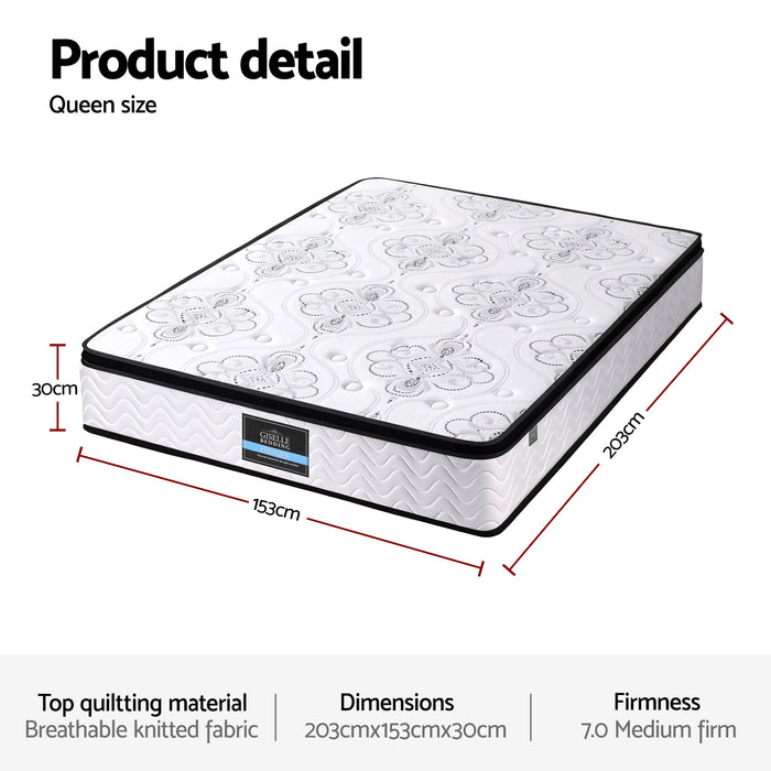 Giselle Bedding 30cm Mattress Pocket Spring Medium Firm Foam Euro Top Queen