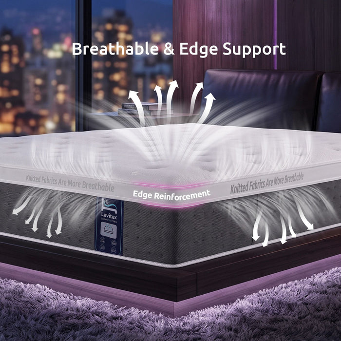 Levitex Queen Mattress Lumbar Support, 5-Zone Pocket Springs & 2-Row Hardened Edges for Deep Sleep, Cooling Gel Memory & Egg-Crate Foam