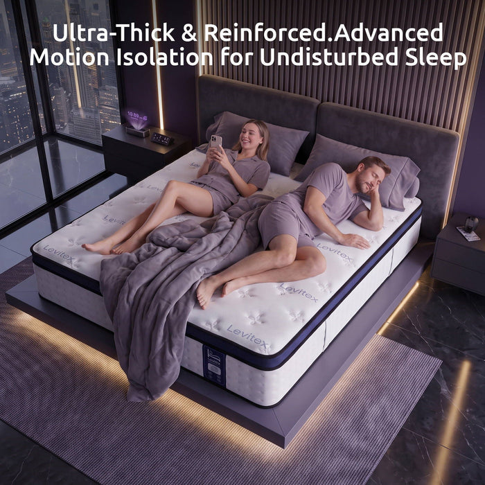 Levitex 35CM Double Mattresses Gel Memory Foam and 7-Zone Ergonomic Pocket Spring, Anti-Roll Dual-Row Edge, Undisturbed Deep Sleep For Restless Couples, Triple Cooling System
