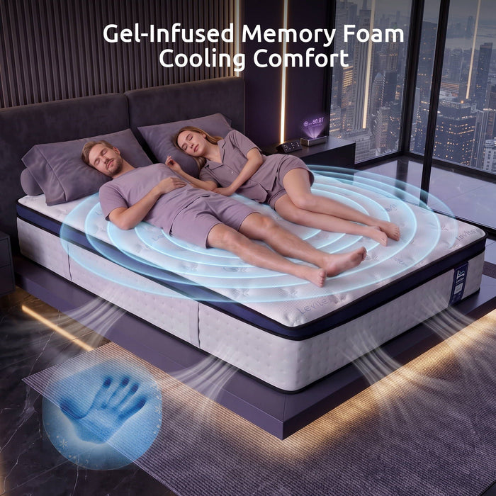 Levitex 35CM Double Mattresses Gel Memory Foam and 7-Zone Ergonomic Pocket Spring, Anti-Roll Dual-Row Edge, Undisturbed Deep Sleep For Restless Couples, Triple Cooling System