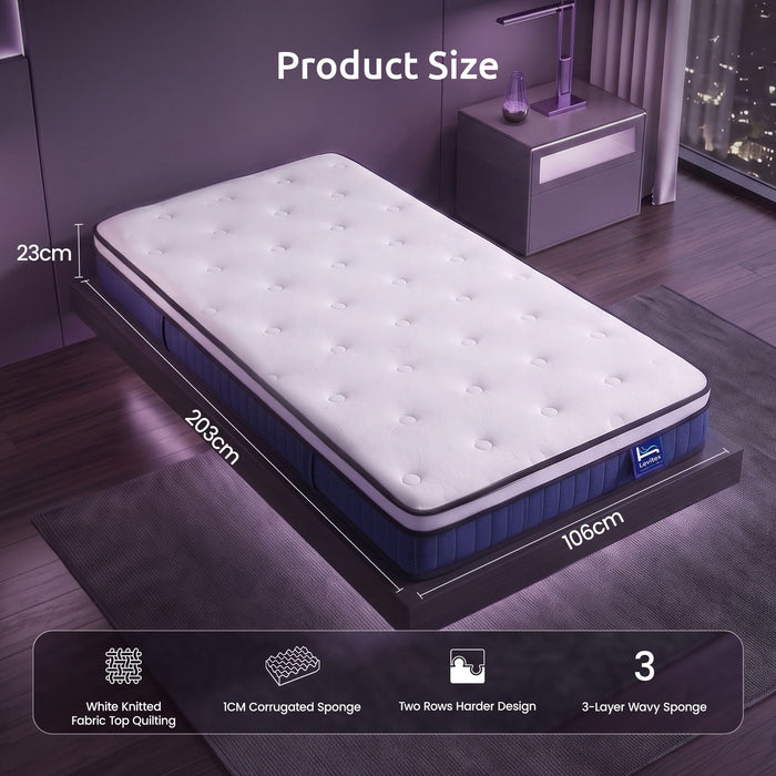 Levitex King Single Mattress 23CM With Pocket Spring & Cooling Gel Foam, Medium-Firm Full-Body Support, Mattresses In A Box