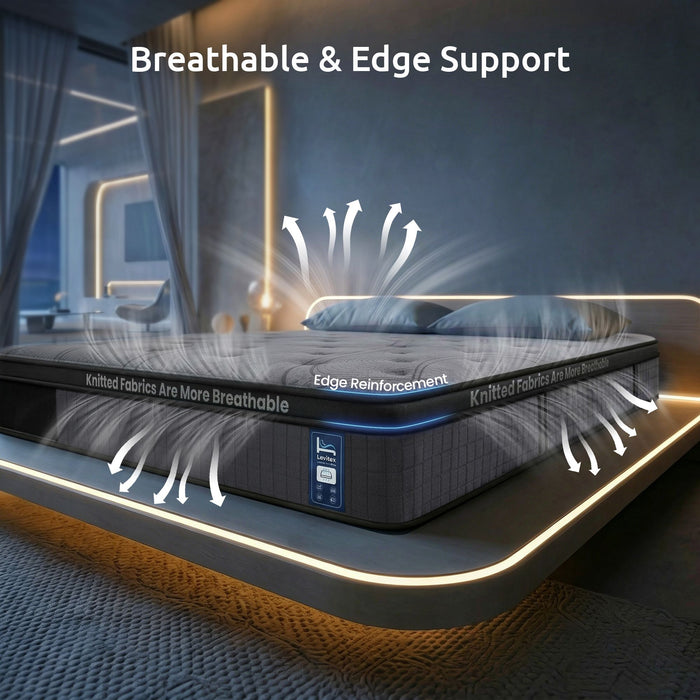 Levitex 33 cm Mattress 8.0 Extra Firm 7-Zone Pocket Spring Mattress with Dual-Row Edge Support & Breathable Knit Cover Double