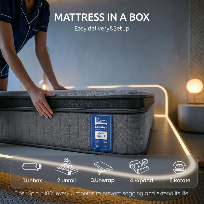 Levitex 33 cm Mattress 8.0 Extra Firm 7-Zone Pocket Spring Mattress with Dual-Row Edge Support & Breathable Knit Cover Single