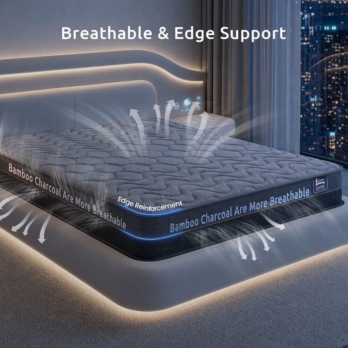 Levitex Double Mattress 25 cm Hybrid Pocket Spring with 4cm Egg Crate Foam for Deep Sleep Bamboo Charcoal Fabric