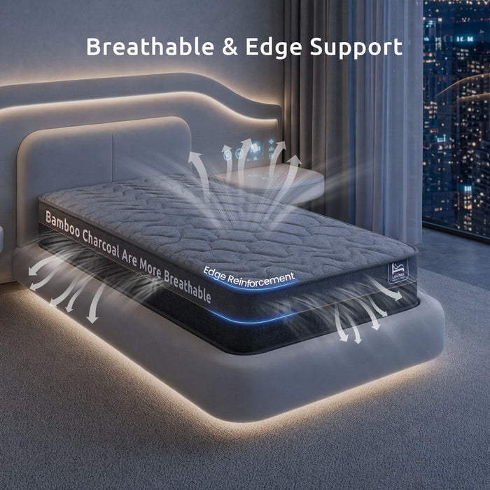 Levitex King Single Mattress 25 cm Hybrid Pocket Spring with 4cm Egg Crate Foam for Deep Sleep Bamboo Charcoal Fabric