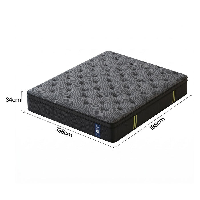 Levitex 34 cm Pocket Spring Mattress with Reinforced Edge Support & 5-Zone Pressure Relief Breathable Gel Memory Foam Hybrid Mattress for Back Pain Double