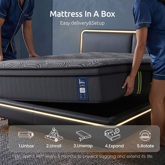 Levitex 34 cm Pocket Spring Mattress with Reinforced Edge Support & 5-Zone Pressure Relief Breathable Gel Memory Foam Hybrid Mattress for Back Pain Double