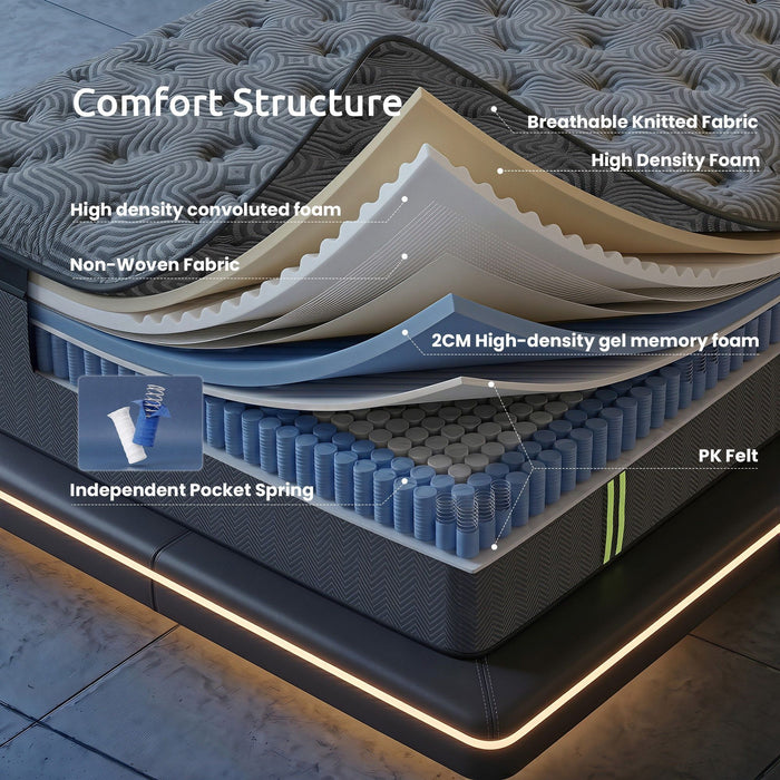 Levitex 34 cm Pocket Spring Mattress with Reinforced Edge Support & 5-Zone Pressure Relief Breathable Gel Memory Foam Hybrid Mattress for Back Pain ‌King Single