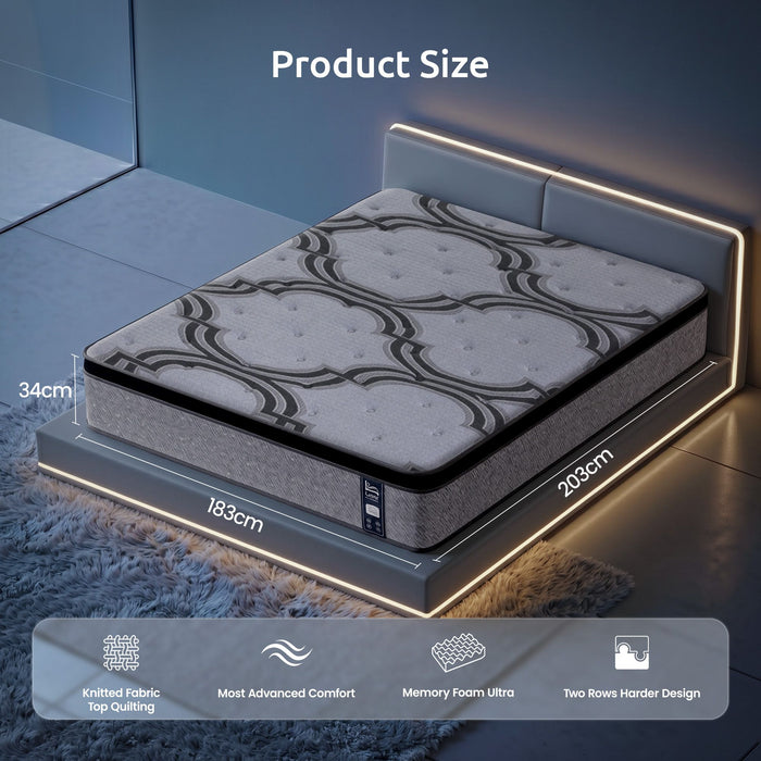 Levitex 5-Zone Pocket Spring Mattress with Latex & Memory Foam 7.5 Firm Hybrid Mattress for Extra Lumbar & Shoulder Support 34 cm Thickness King