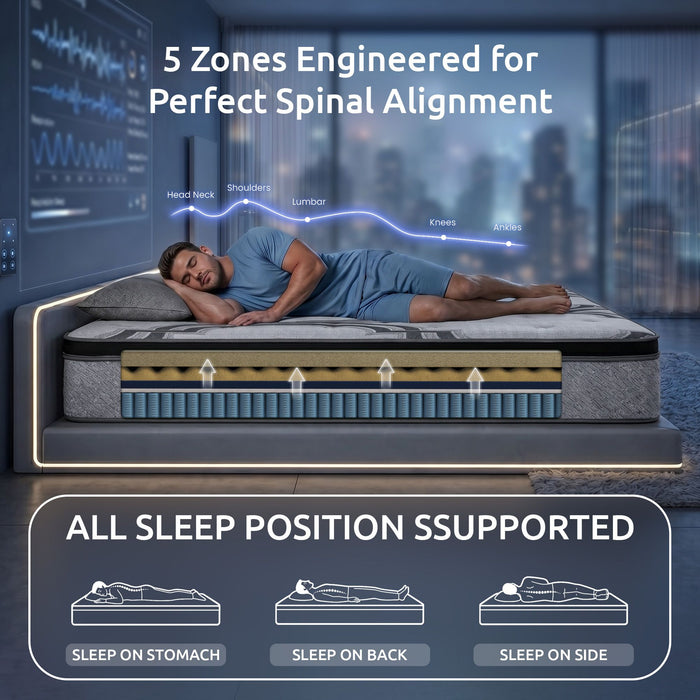 Levitex 5-Zone Pocket Spring Mattress with Latex & Memory Foam 7.5 Firm Hybrid Mattress for Extra Lumbar & Shoulder Support 34 cm Thickness Single