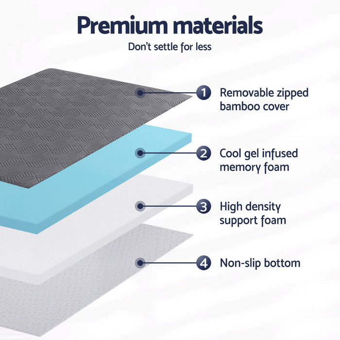 Giselle 8cm Memory Foam Mattress Topper Gel Dual Layer Foam Bamboo Single