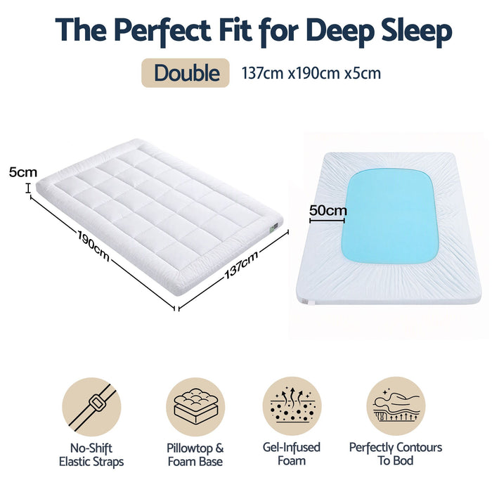 Giselle 5cm Double Memory Foam Mattress Topper Pillow Top with Gel Foam
