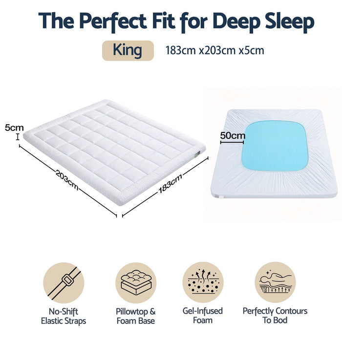 Giselle 5cm King Memory Foam Mattress Topper Pillow Top with Gel Foam