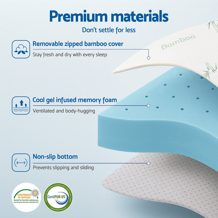 Giselle 12cm Memory Foam Mattress Topper Ventilated Cool Gel Bamboo Cover Queen