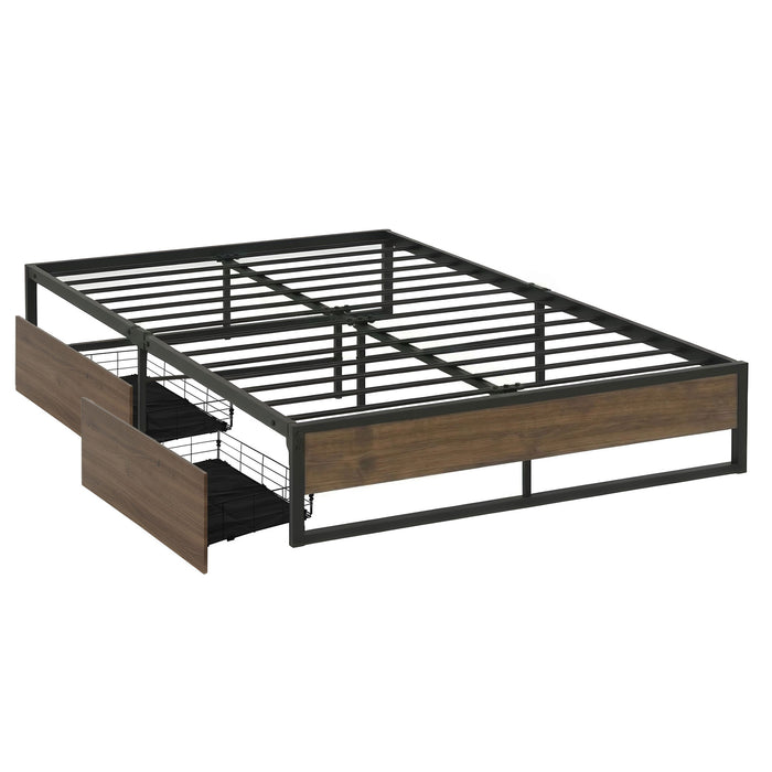 Artiss Bed Frame Metal Frame Queen Size Bed Base 2 Drawers OSLO