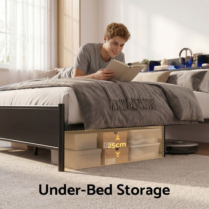 Artiss Bed Frame Double Size with Storage Shelf Headboard Charging Station GRID