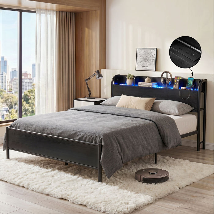 Artiss Bed Frame Double Size with Storage Shelf Headboard Charging Station GRID