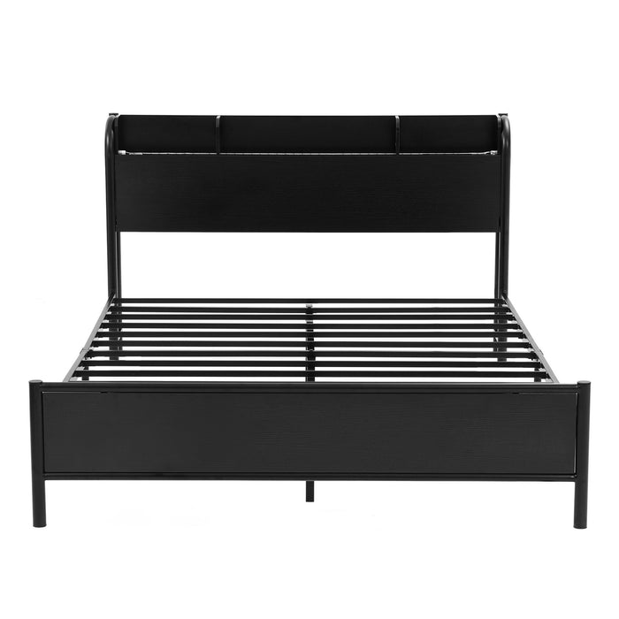 Artiss Bed Frame Queen Size with Storage Shelf Headboard Charging Station GRID