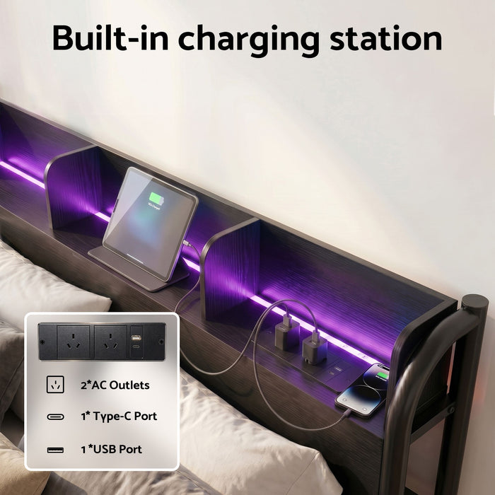 Artiss Bed Frame Queen Size with Storage Shelf Headboard Charging Station GRID