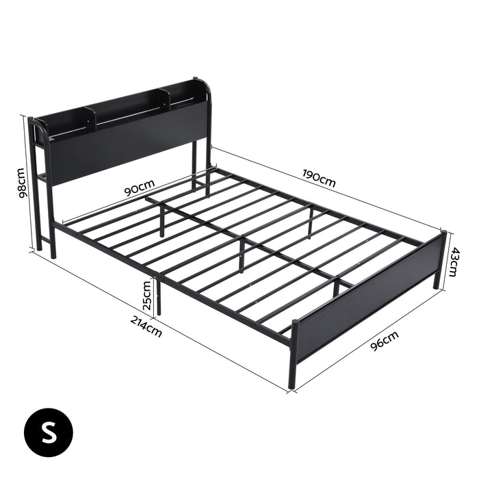 Artiss Bed Frame Single Size with Storage Shelf Headboard Charging Station GRID