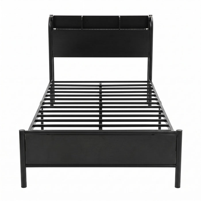 Artiss Bed Frame Single Size with Storage Shelf Headboard Charging Station GRID