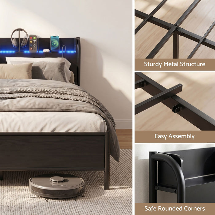 Artiss Bed Frame Single Size with Storage Shelf Headboard Charging Station GRID